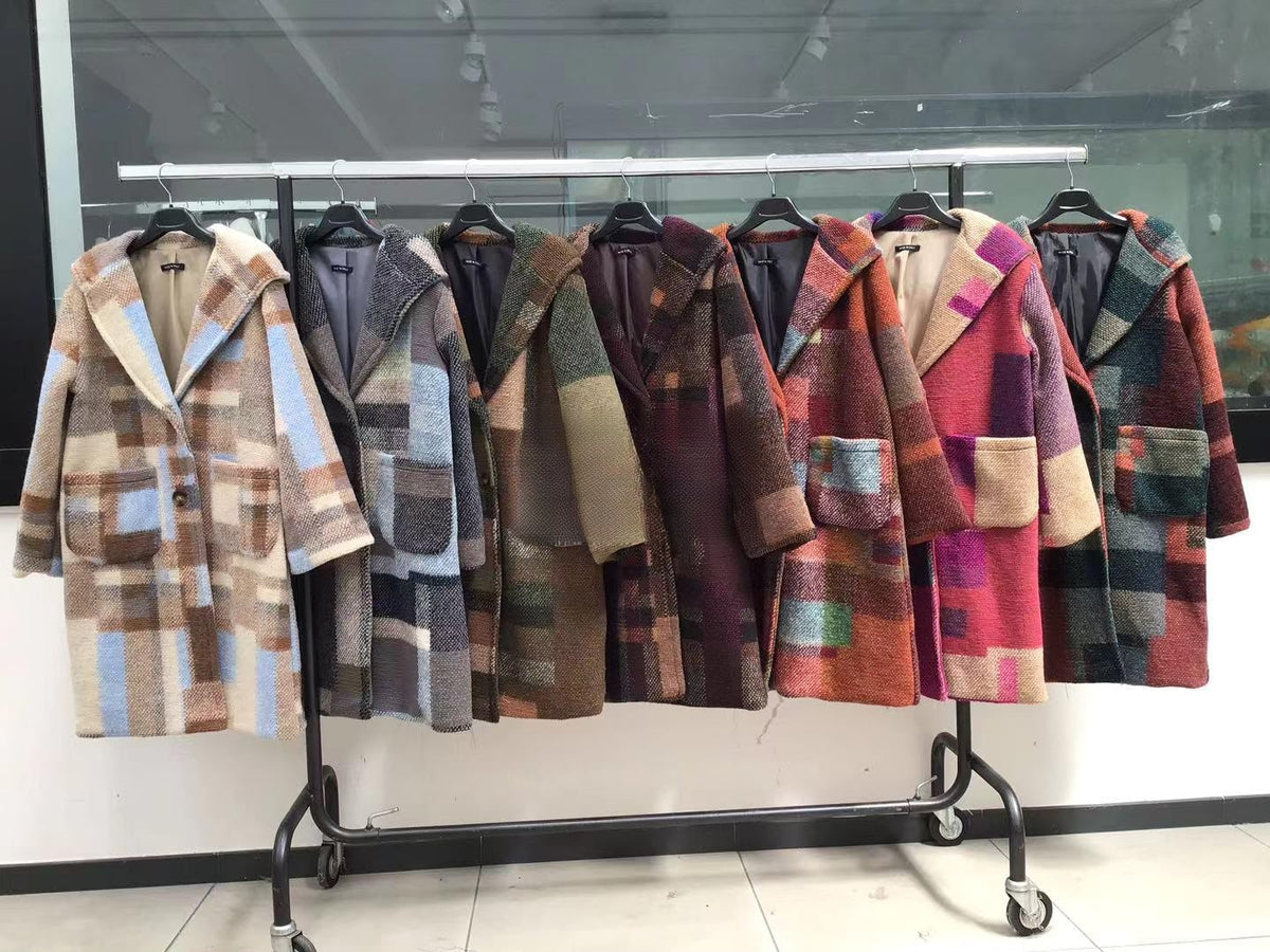 MN97 Patchwork Wool Hooded Long Coat