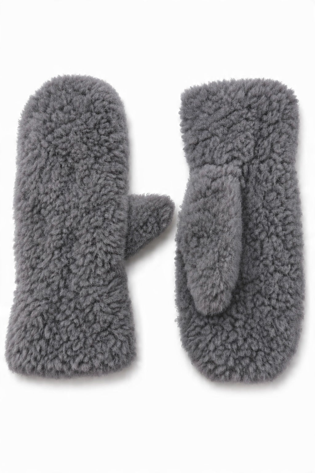 JA321 Grey Curly Teddy Mittens