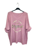 VM34 Pink Vintage Graphic V-Neck Top