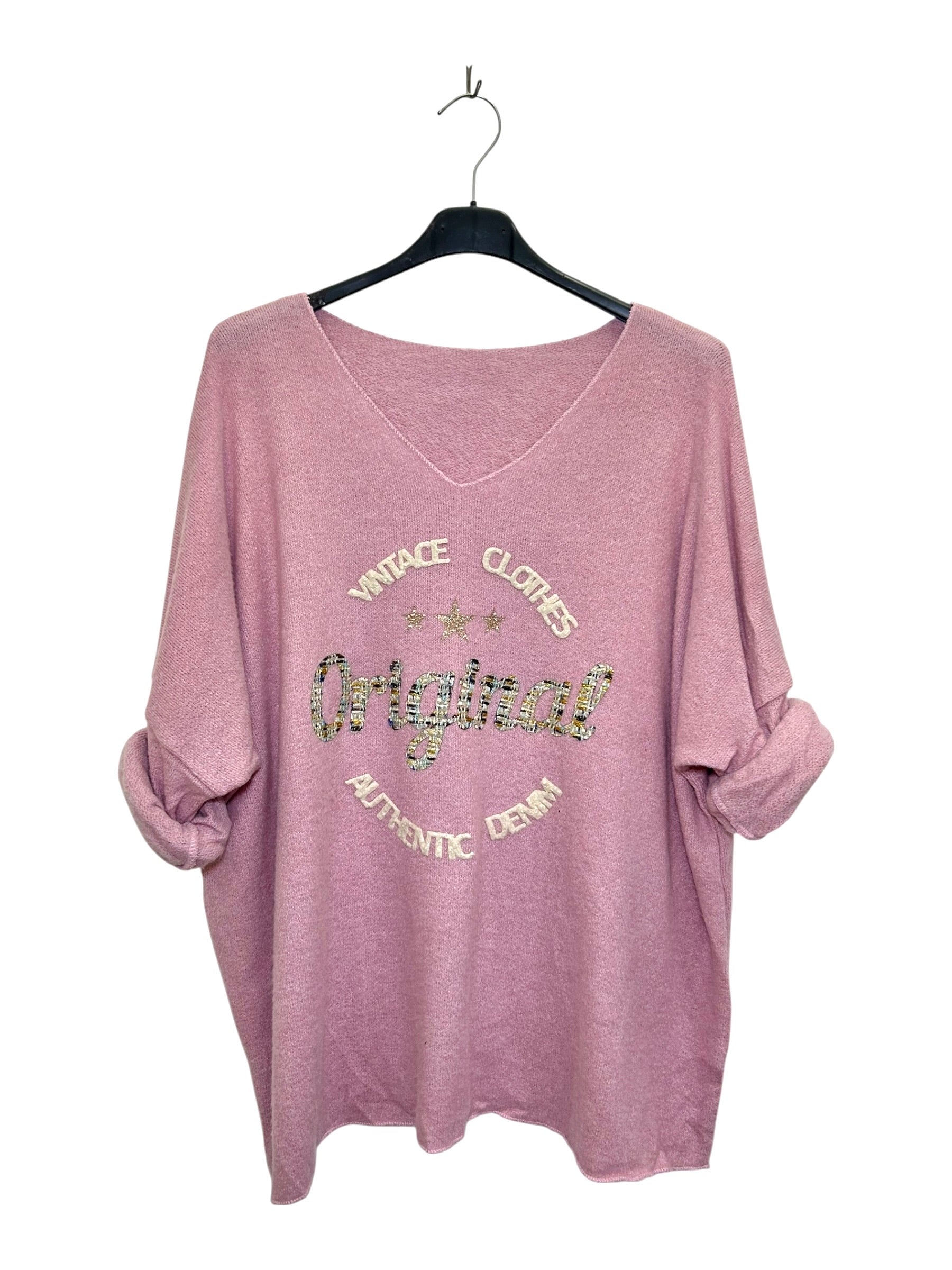 VM34 Pink Vintage Graphic V-Neck Top