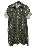 VC24002HKHA Cotton Leaf Print Shirt Dress Khaki