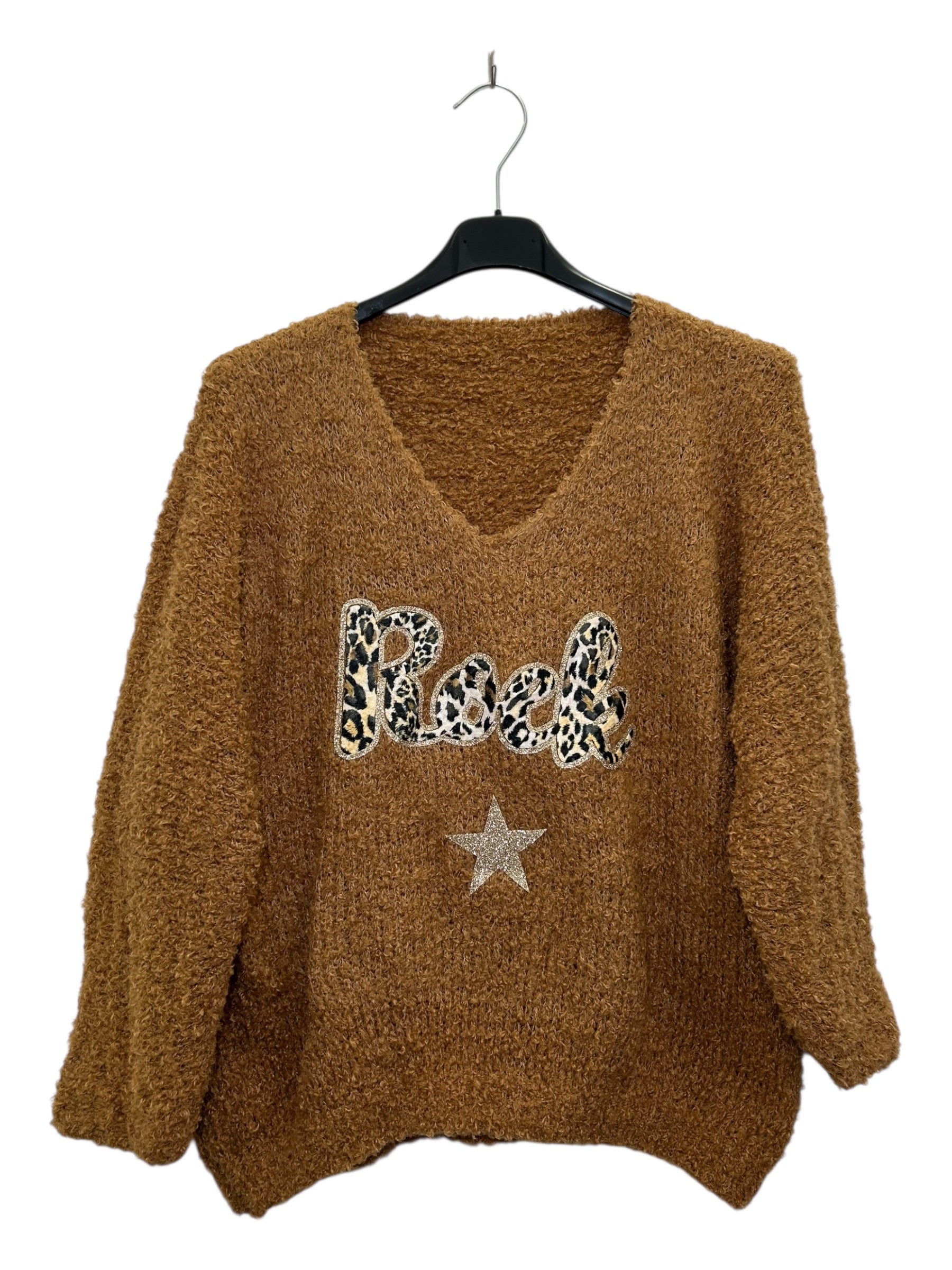 VM76 Camel Rock Print Teddy Sweater