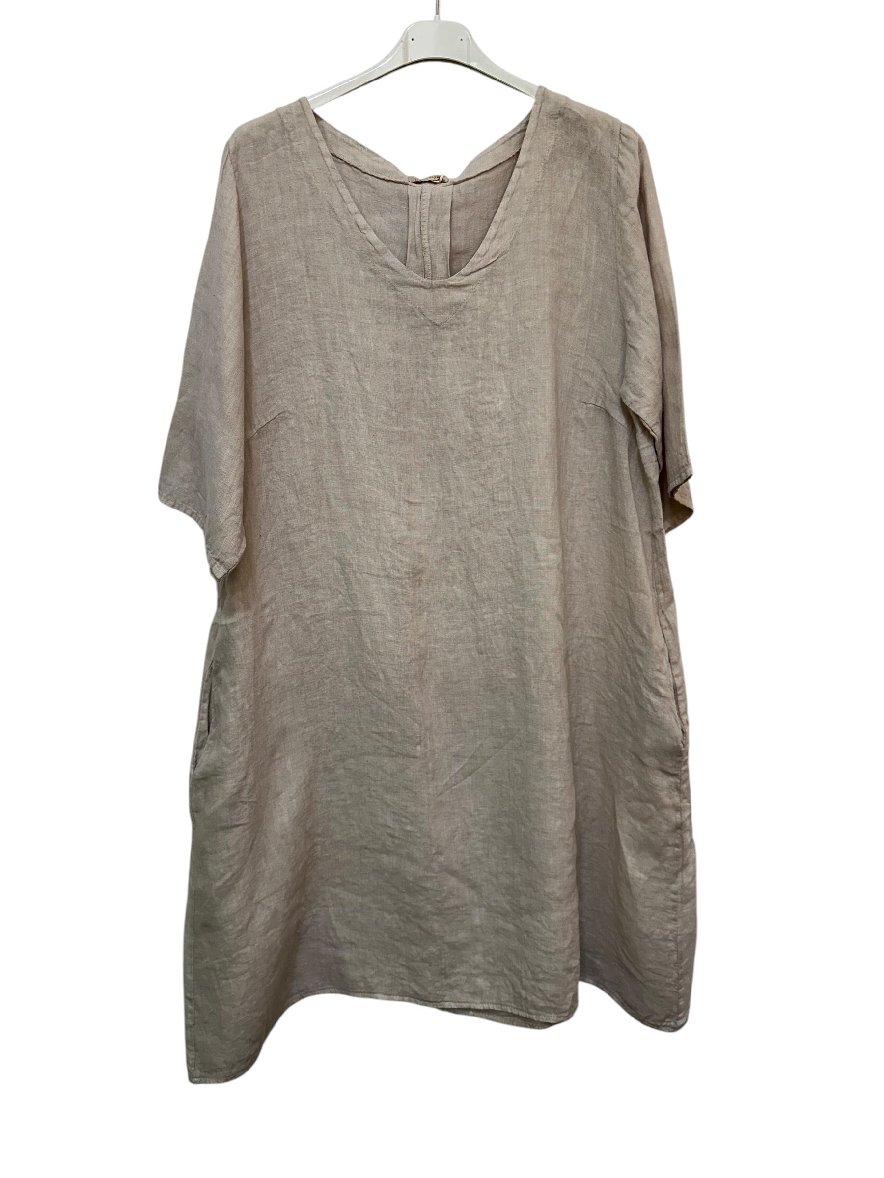 VC2278BEI Linen Short-Sleeve Dress Beige