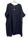 VC484NAV Linen Flutter-Sleeve Dress Navy