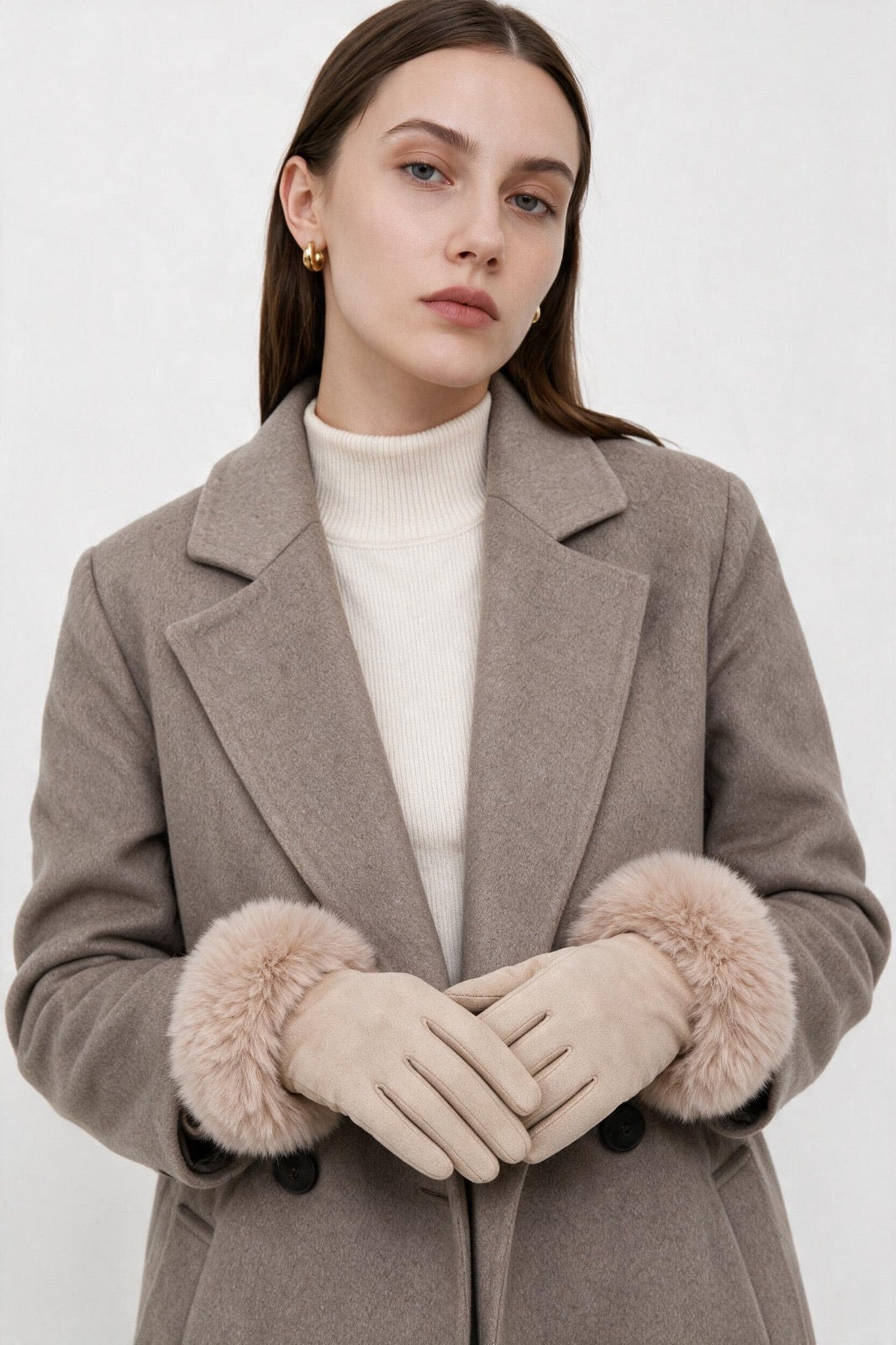 JA340 Beige Fluffy Cuff Gloves