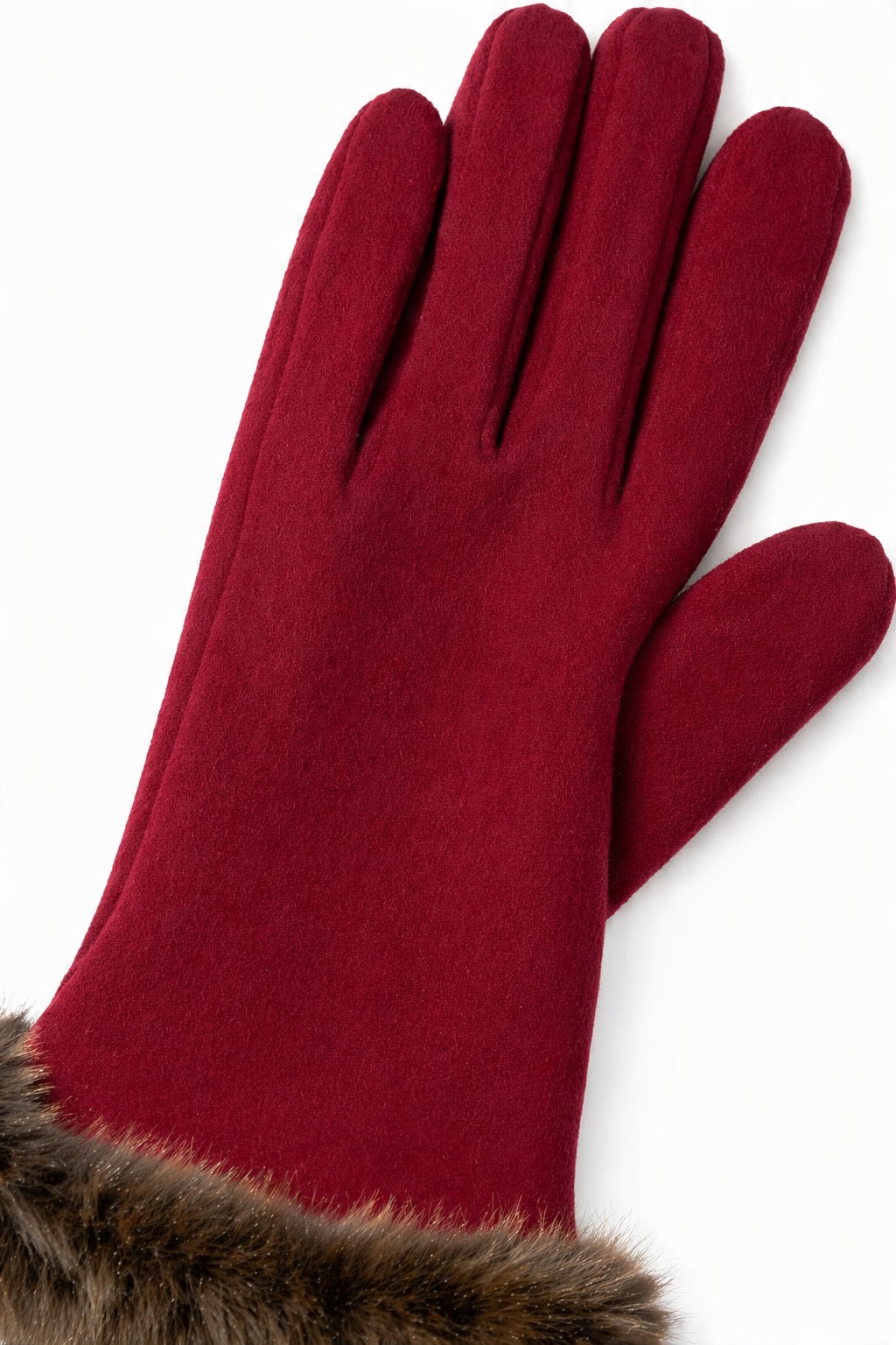 JA257 Wine Fur Trim Gloves