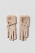JA384 Beige Folded Fur Cuff Gloves
