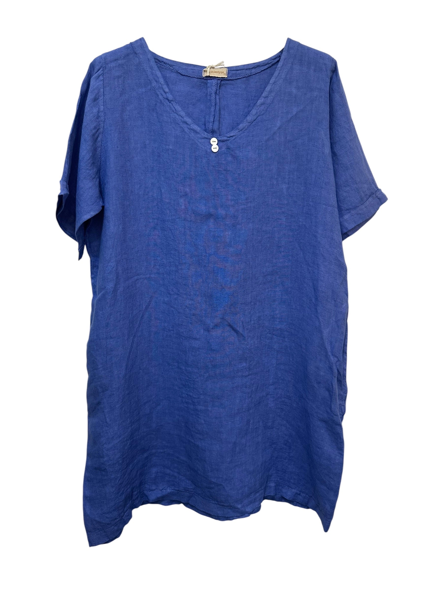 VC0147LAV Linen V-Neck Tunic Dress Lavender