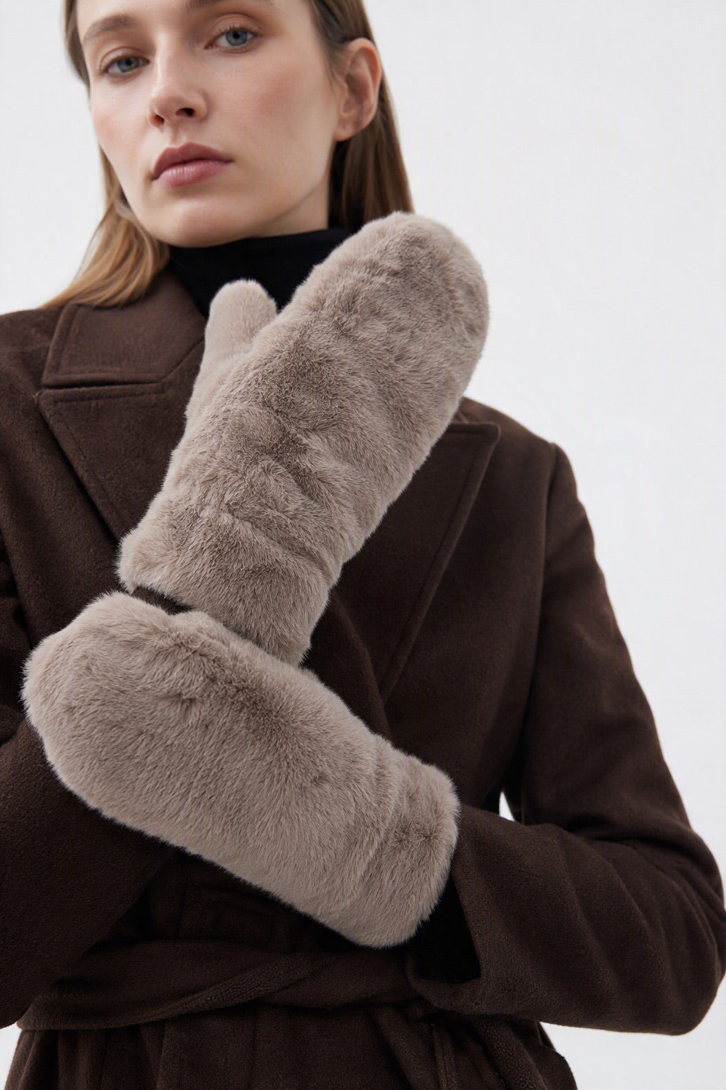 JA310 Taupe Faux Fur Mittens