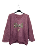 VM75 Lilac Rock Print Teddy Sweater