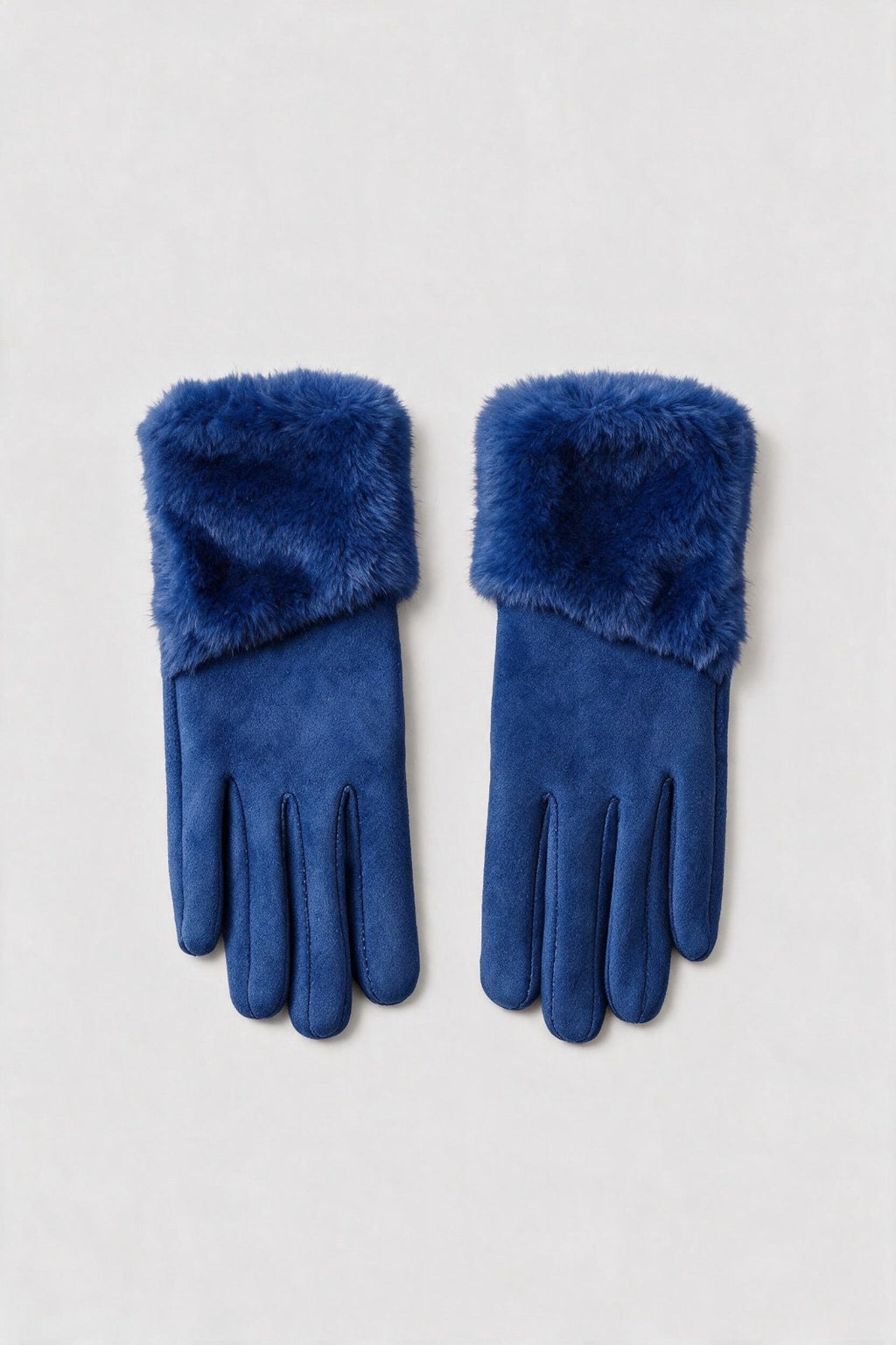 JA387 Royal Blue Folded Fur Cuff Gloves