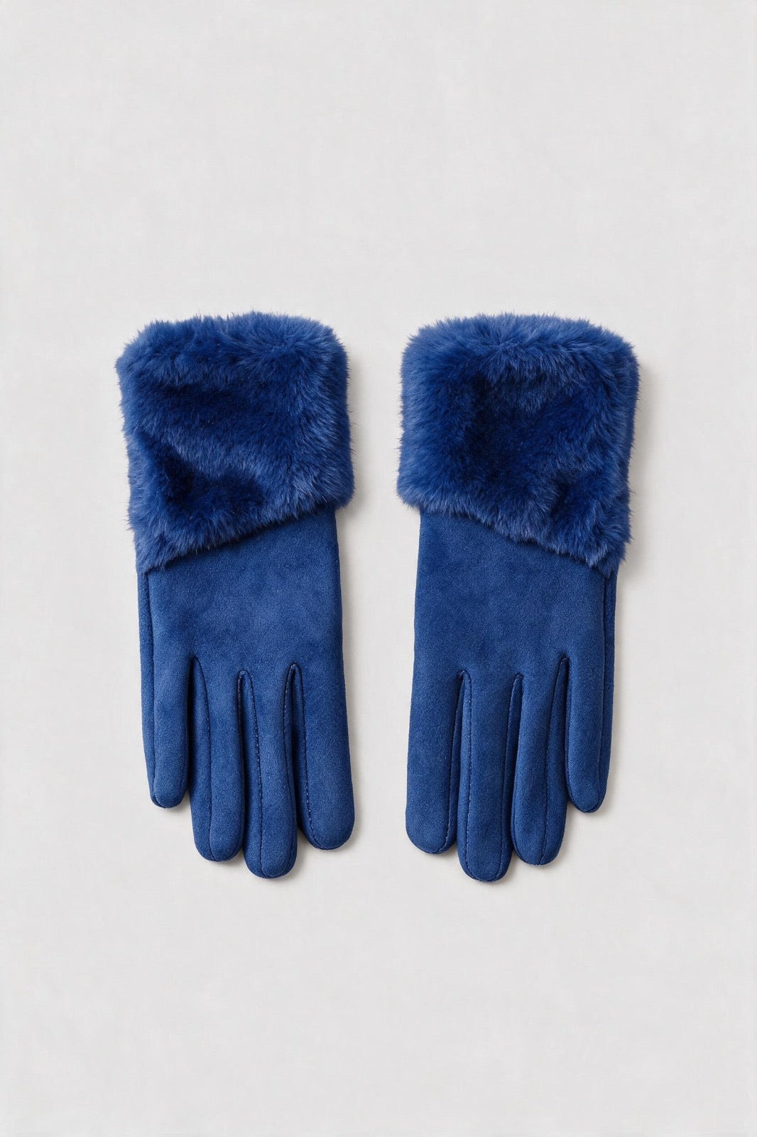 JA387 Royal Blue Folded Fur Cuff Gloves
