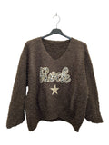 VM71 Chocolate Rock Print Teddy Sweater