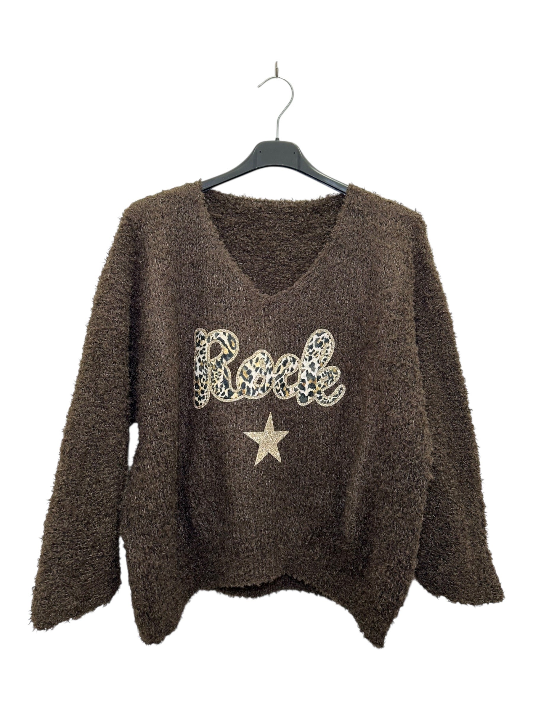 VM71 Chocolate Rock Print Teddy Sweater
