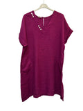 VC3446PLU Linen V-Neck Dress Plum