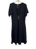 VC3996NAV Linen Round-Neck Pocket Dress Navy