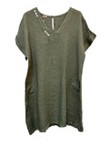 VC3446KHA Linen V-Neck Dress Khaki