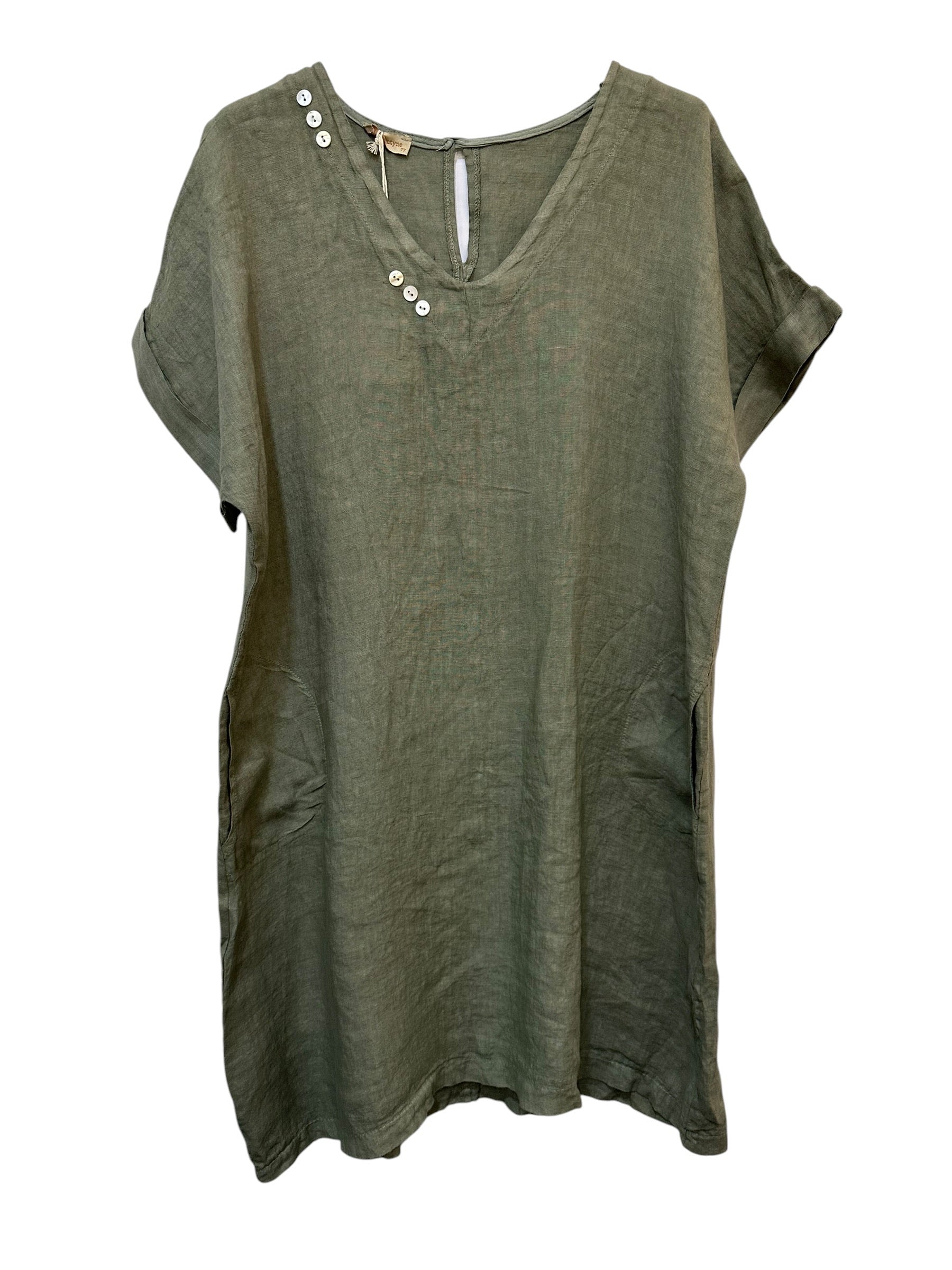 VC3446KHA Linen V-Neck Dress Khaki