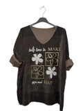 VM25 Chocolate Floral Graphic V-Neck Velvet Top