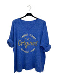 VM42 Royal Blue Vintage Graphic V-Neck Top