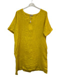 VC0147OCH Linen V-Neck Tunic Dress Ochre