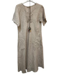 VC3996BEI Linen Round-Neck Pocket Dress Beige