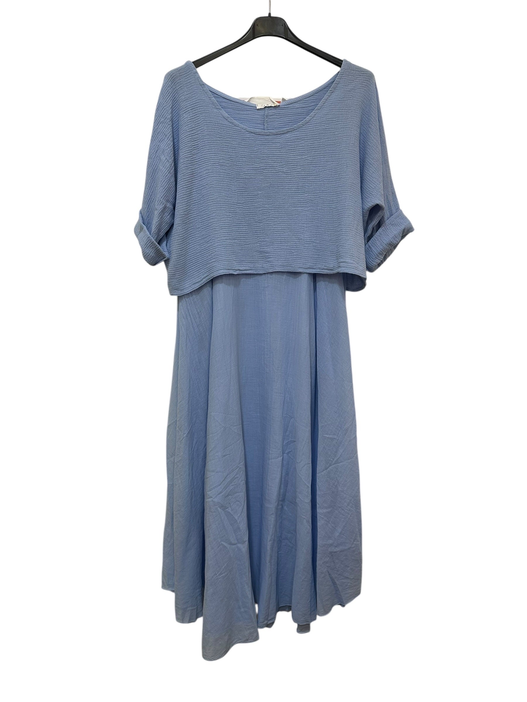 VC2PCSSKY Cotton Two-Piece Midi Dress Set Sky Blue
