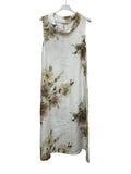 VC5308WHI Sleeveless Linen Floral Dress White