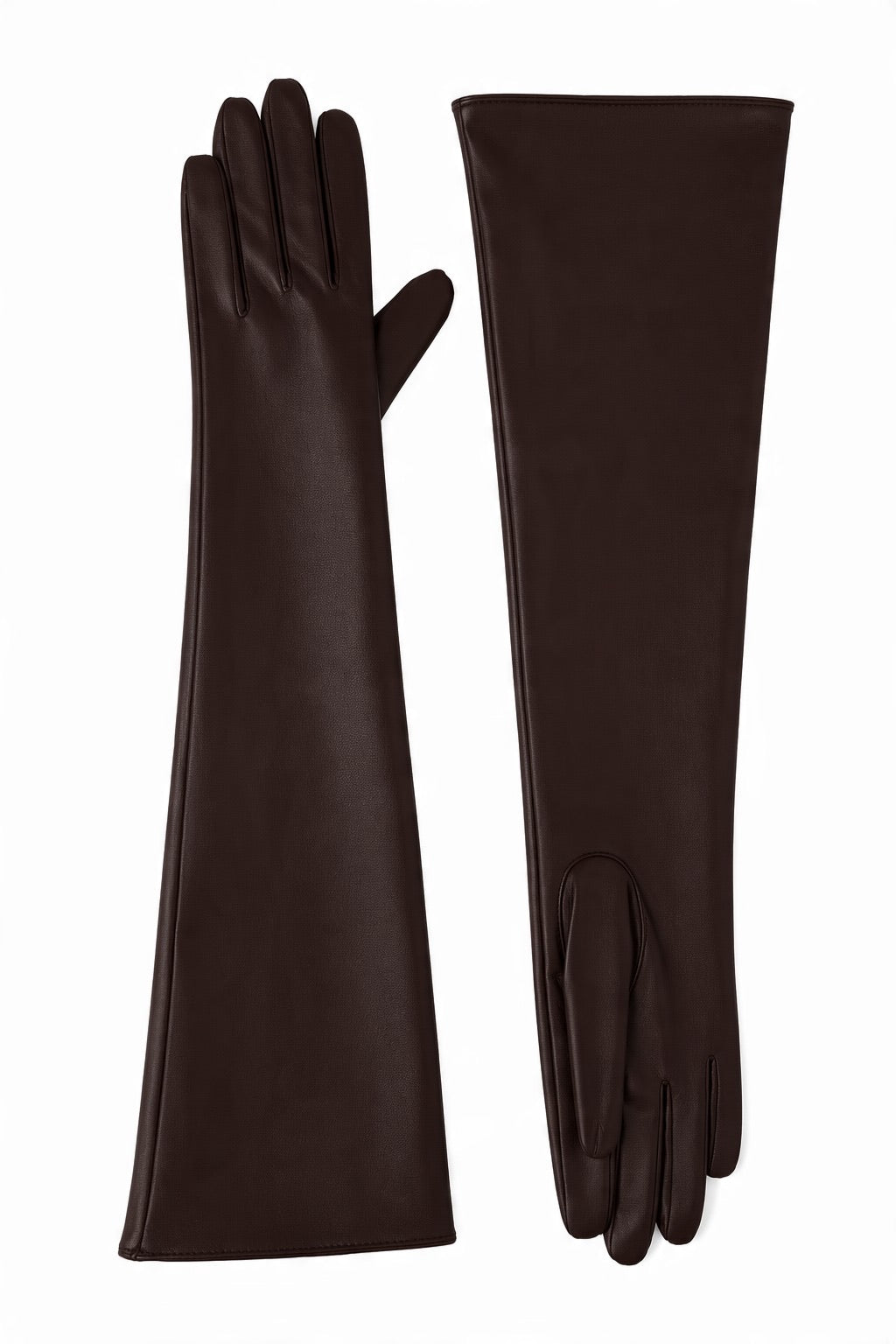 JA409 Brown Long Faux Leather Gloves