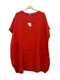 VC2820RED Oversized Linen Tunic Dress Red