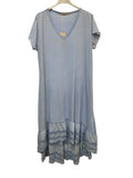 VC2525SKY Washed Cotton Lace-Hem Dress Sky Blue