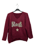 VM78 Wine Red Rock Print Teddy Sweater