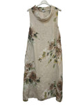 VC5308BEI Sleeveless Linen Floral Dress Beige