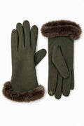 JA258 Olive Fur Trim Gloves