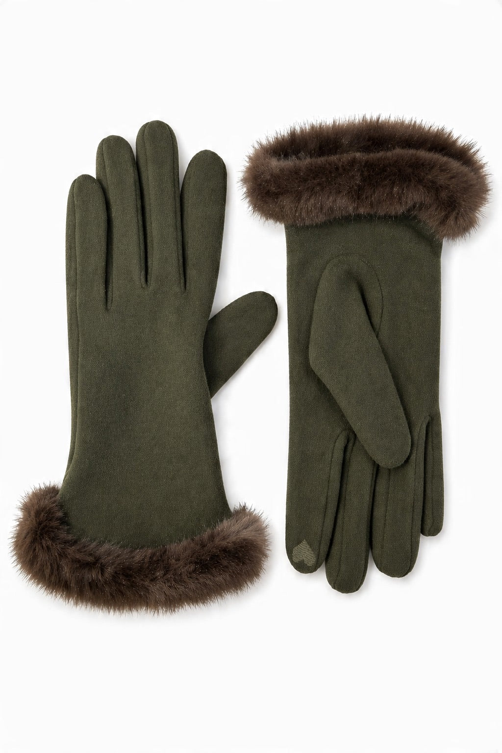 JA258 Olive Fur Trim Gloves