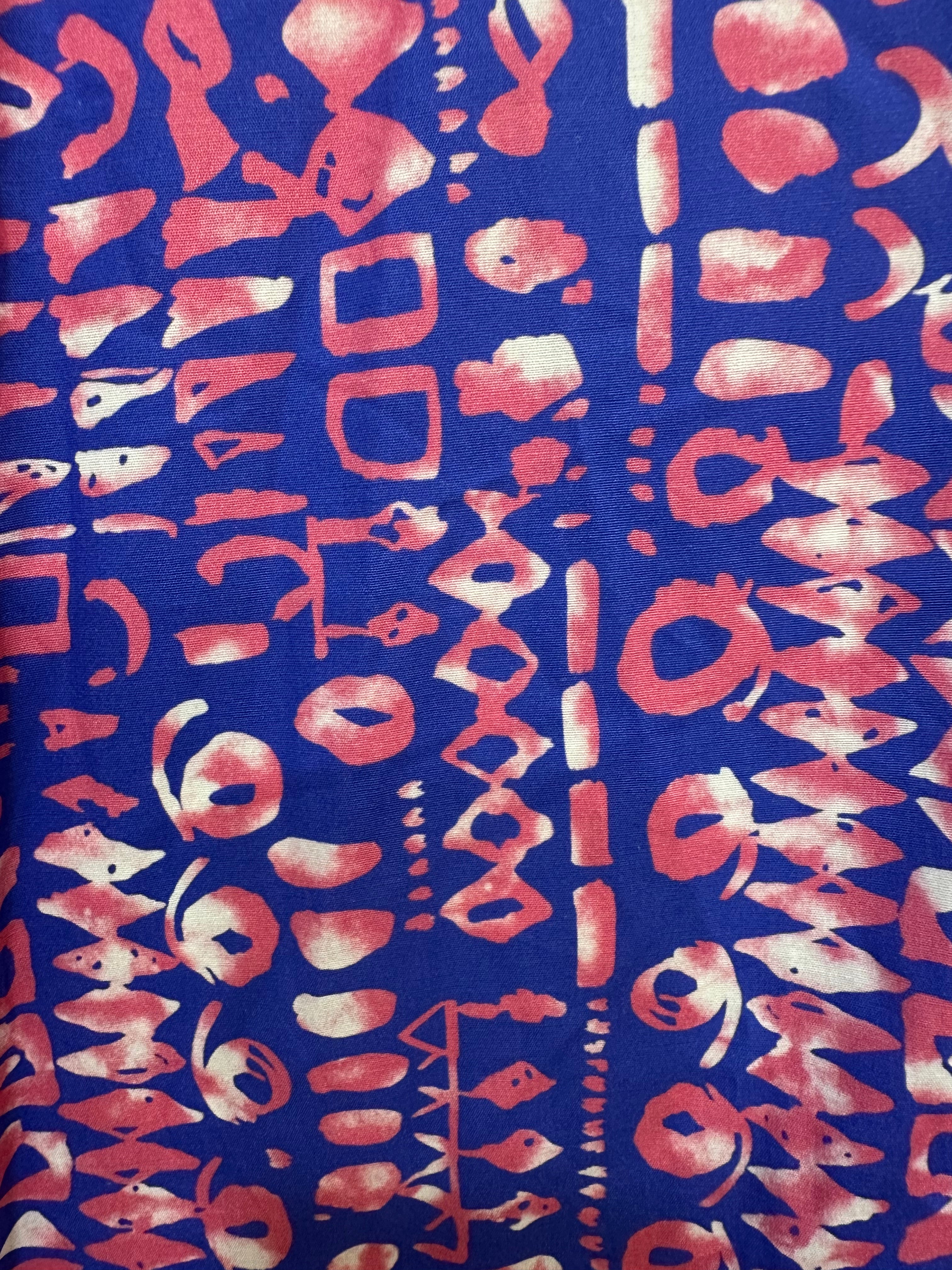 VC24002QROY Cotton Abstract Print Shirt Dress Royal Blue