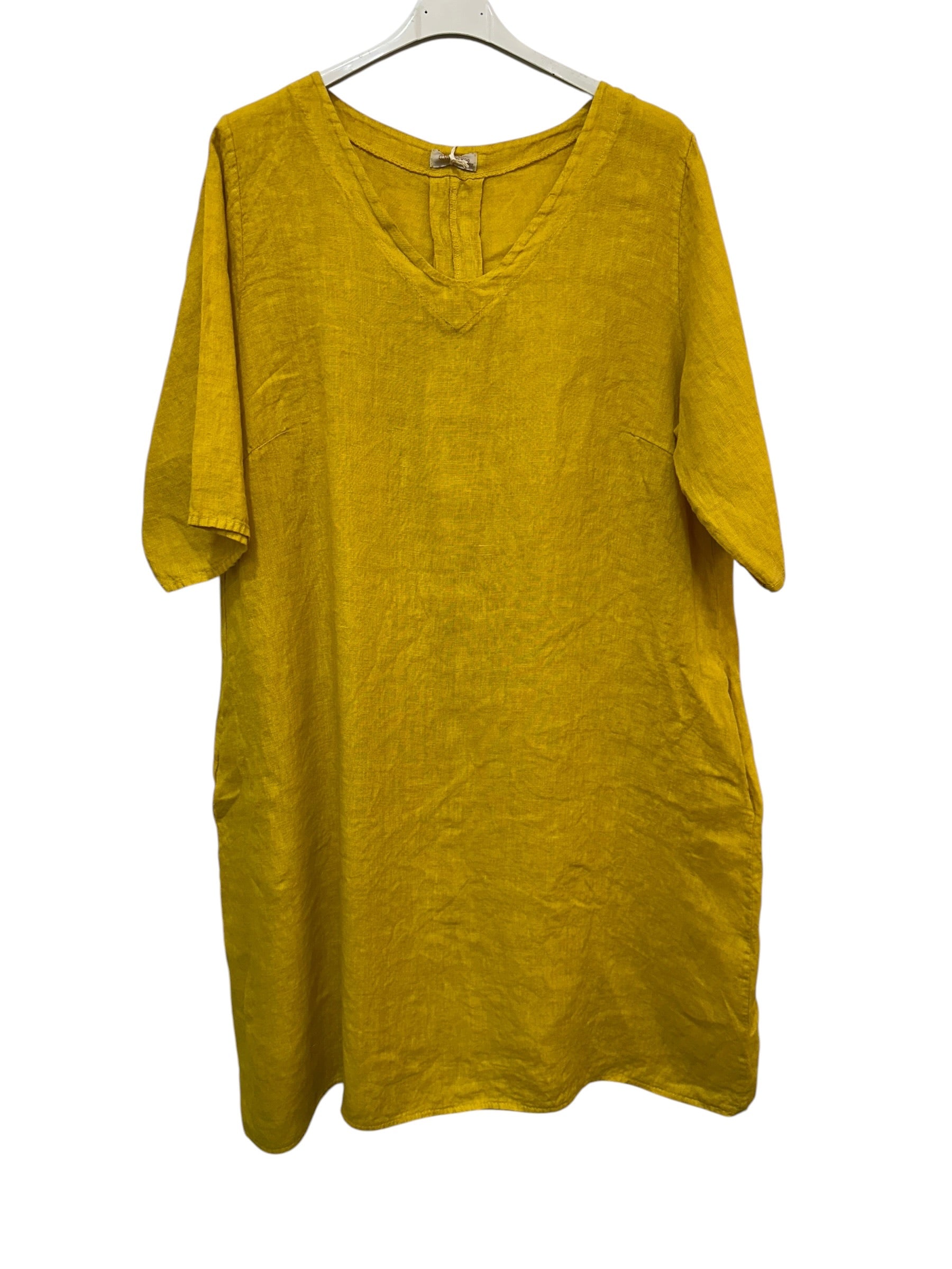 VC2278OCH Linen Short-Sleeve Dress Ochre