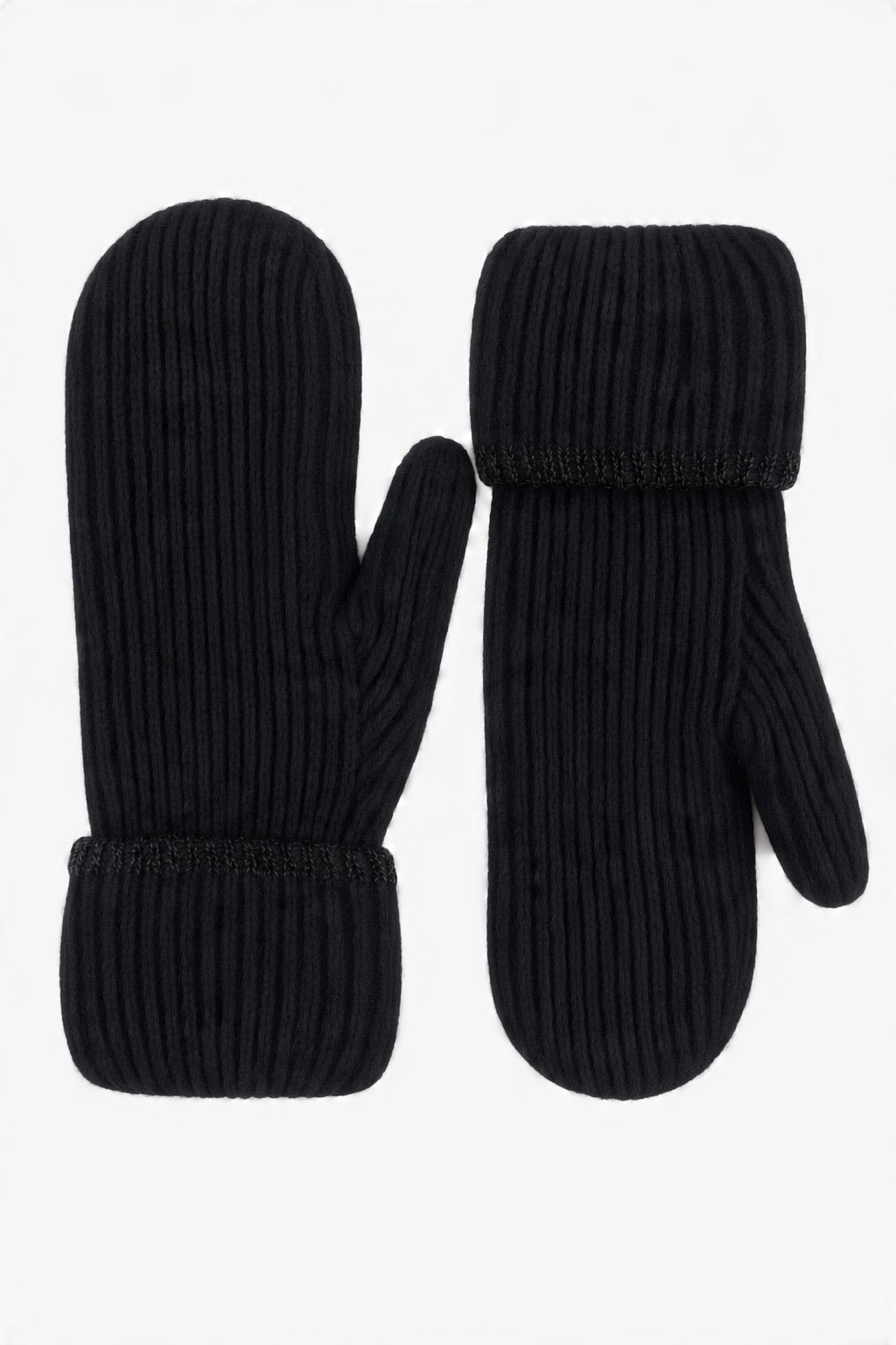 JA243 Black Ribbed Knit Mittens