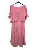 VC2PCSPIN Cotton Two-Piece Midi Dress Set Pink