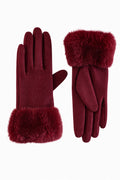JA235 Wine Fur Cuff Gloves