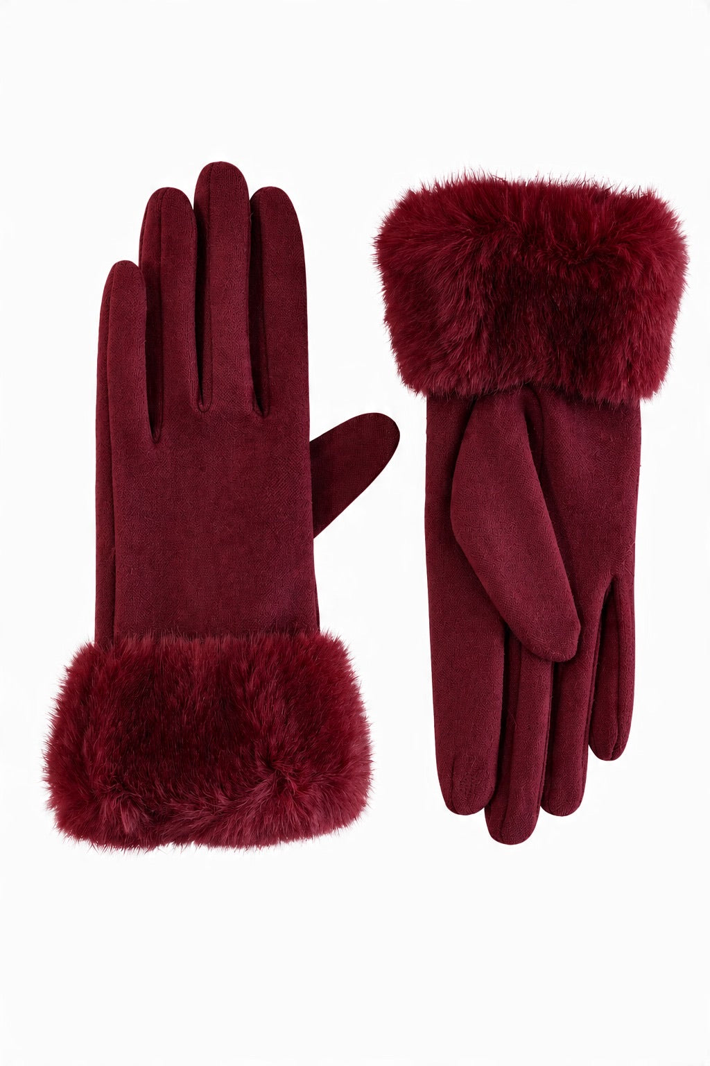 JA235 Wine Fur Cuff Gloves