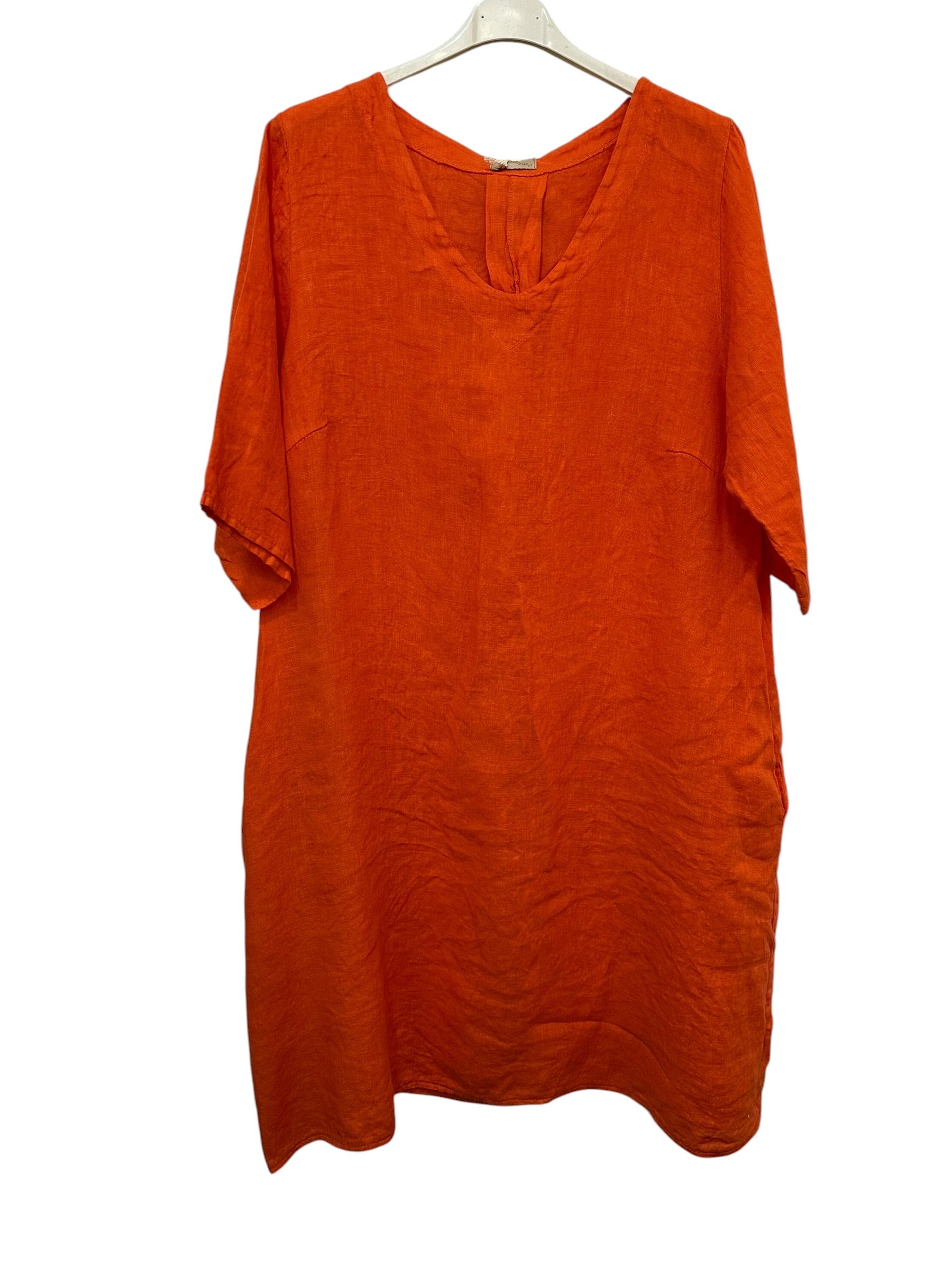 VC2278ORA Linen Short-Sleeve Dress Orange