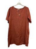 VC0147BRI Linen V-Neck Tunic Dress Brick