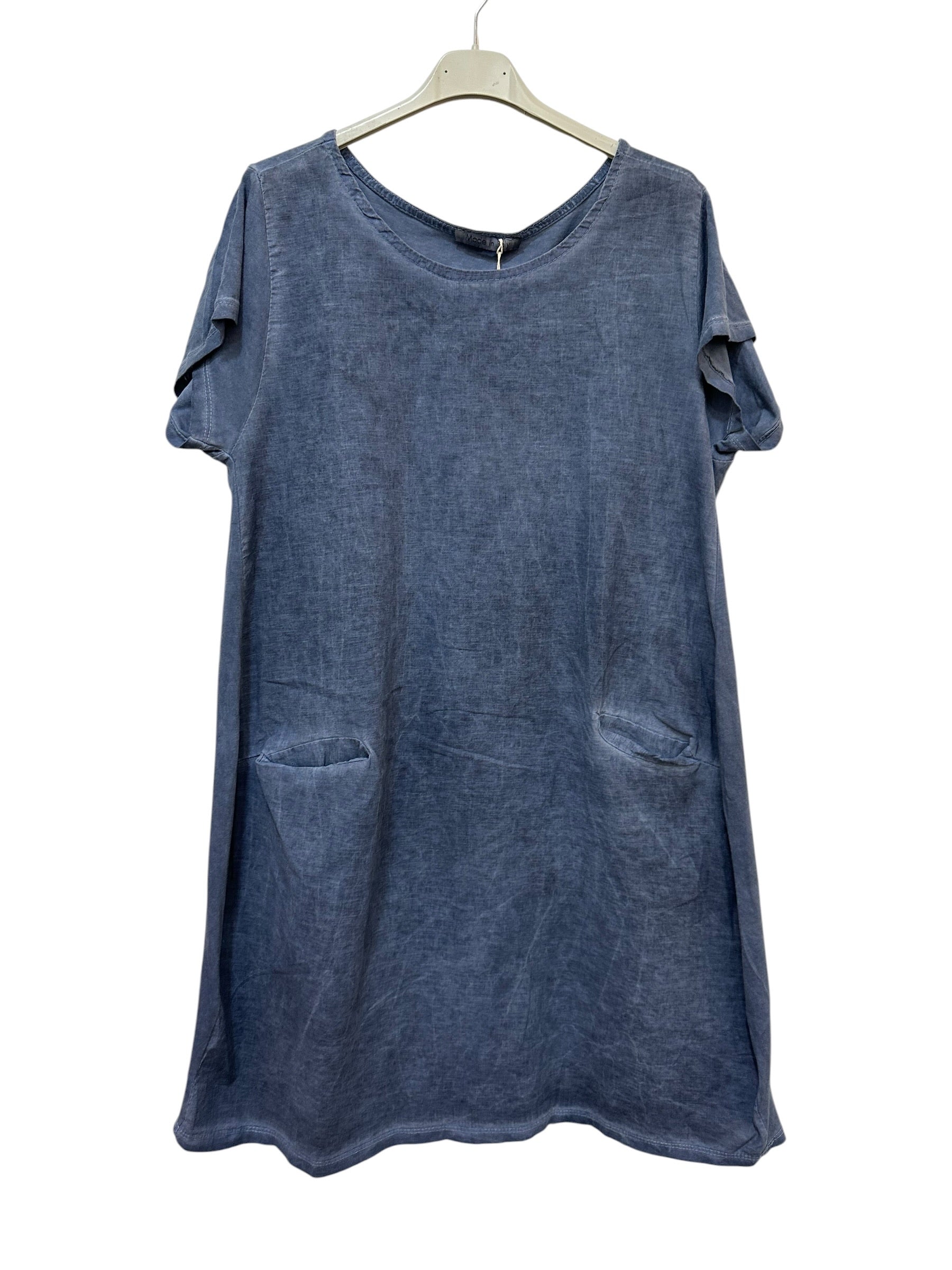 VC9537NAV Cotton-Linen Pocket Dress Navy