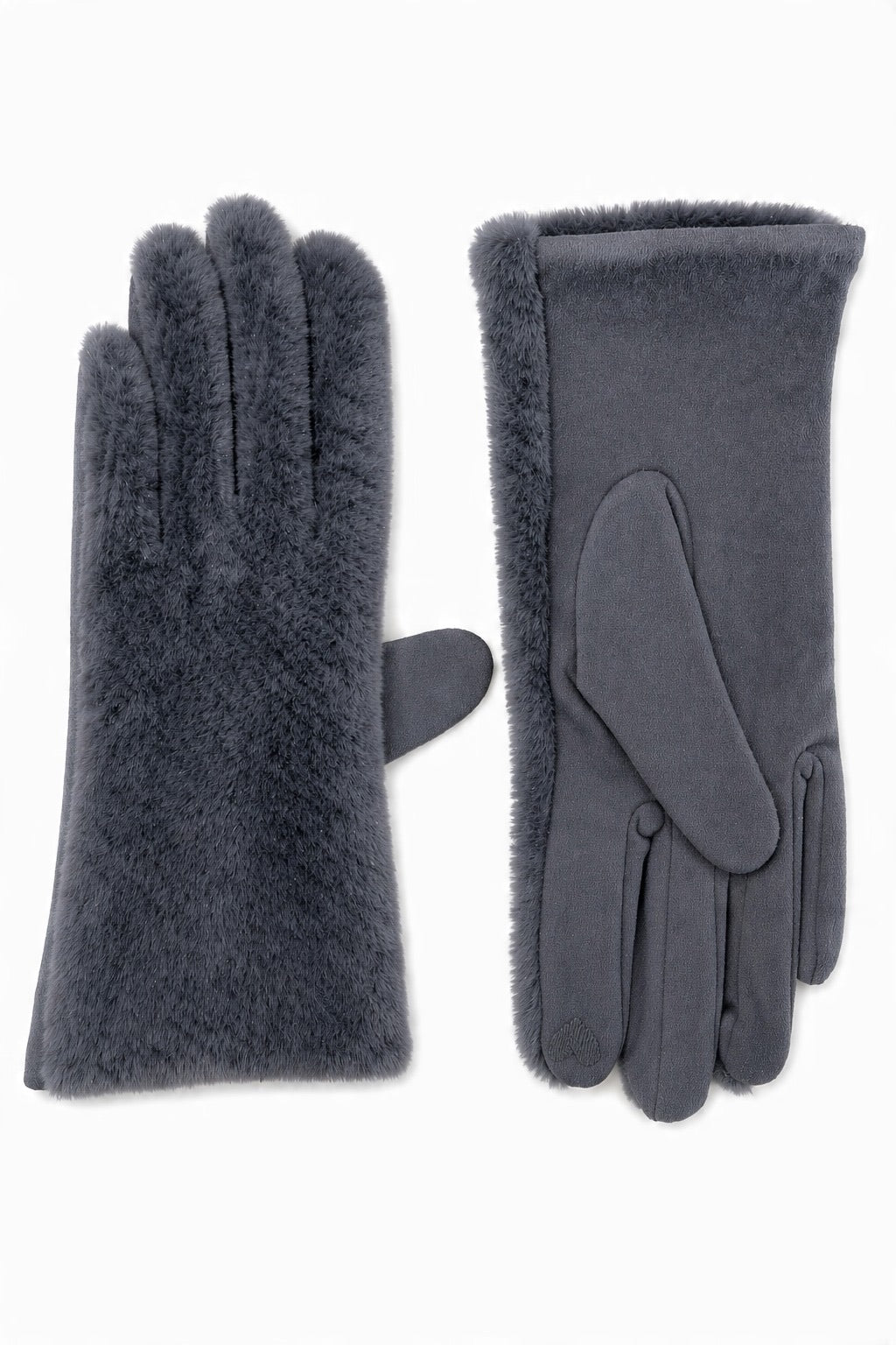 JA228 Grey Plush Fur Gloves