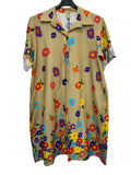 VC24002GFSAN Cotton Floral Shirt Dress Sand