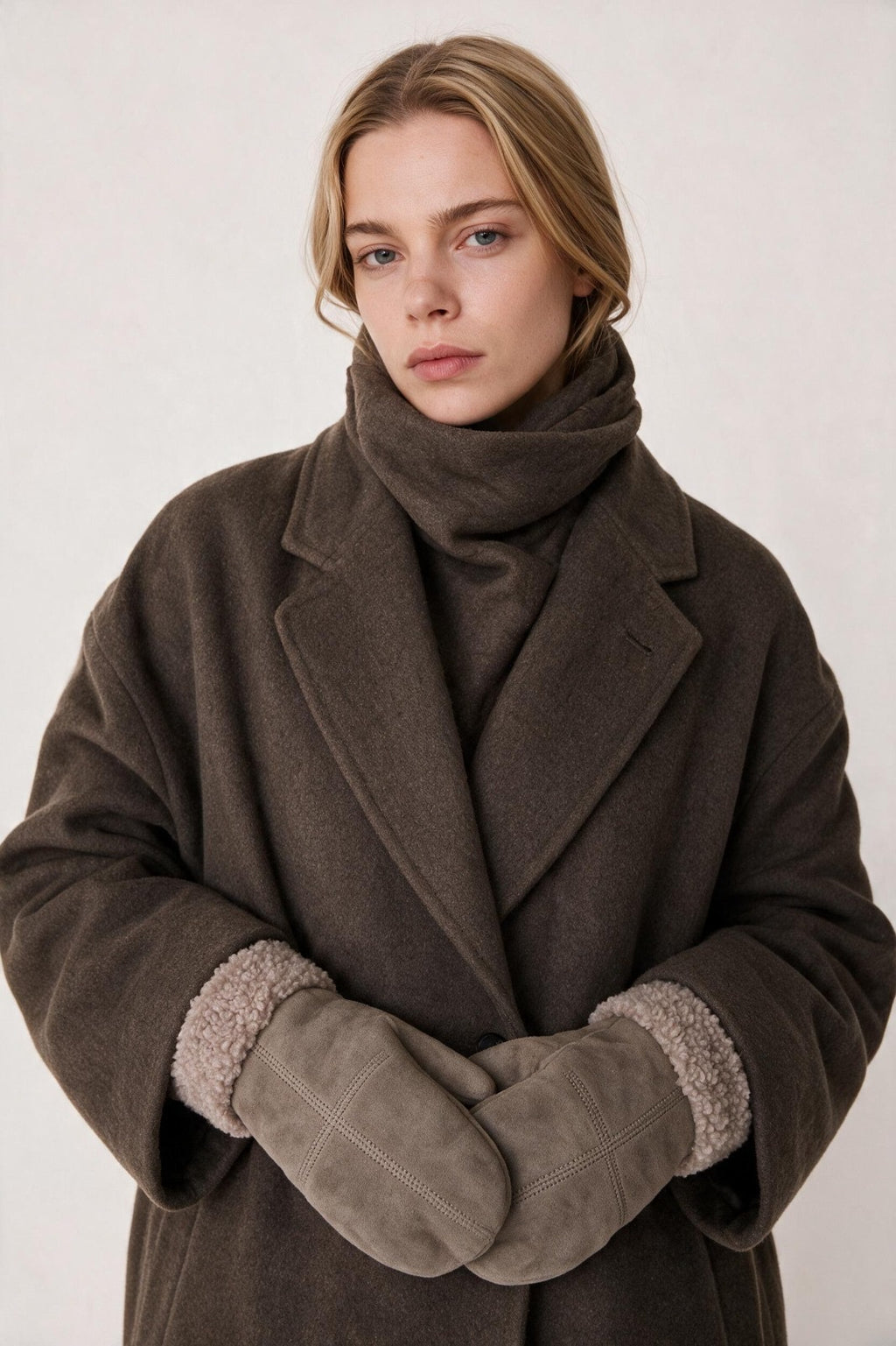 JA293 Taupe Sherpa Trim Mittens