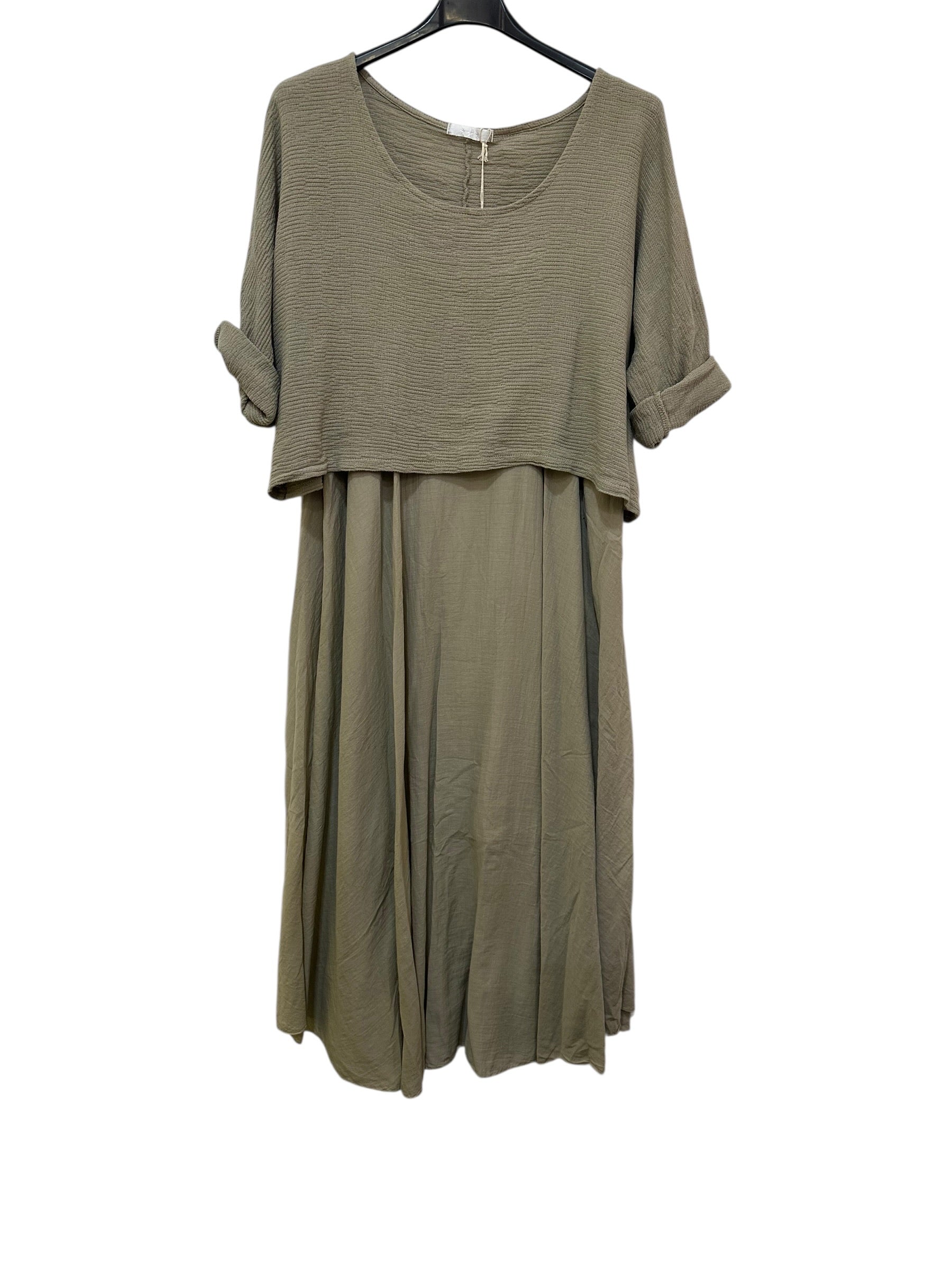 VC2PCSTAU Cotton Two-Piece Midi Dress Set Taupe