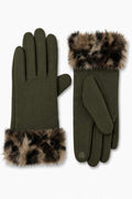 JA223 Olive Leopard Cuff Gloves