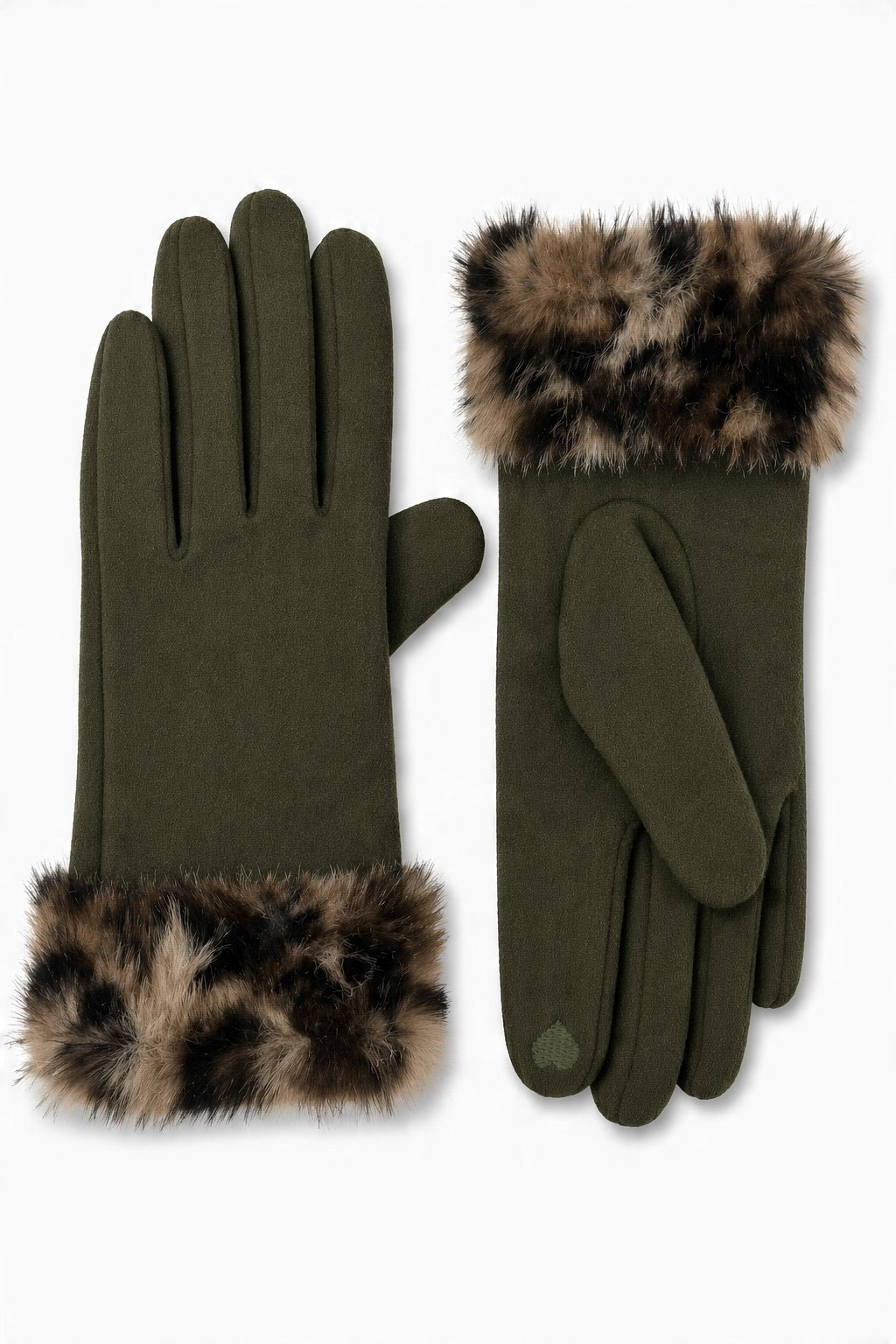 JA223 Olive Leopard Cuff Gloves